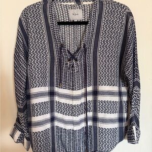 Rails Lily Blouse Sapphire Jacquard Lace Up Top Size Small